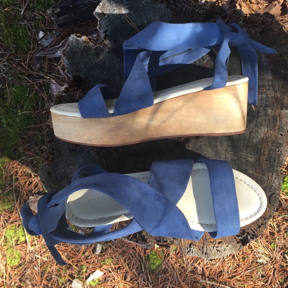 Madison Harding Suede Platform Shoes 8 Wrap Ankle Tie - Picture 1 of 8